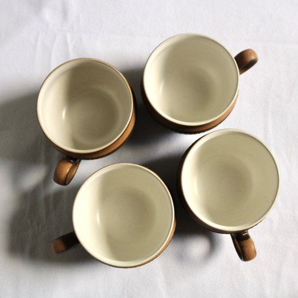 DENBY Set of 4 Cotswold Acorn Cup & Saucer Country Faye Brown Textured Stoneware - Picture 4 of 10